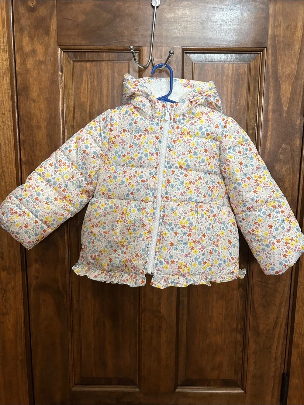 Carter’s Girls Floral Print Hooded Coat, Fleece Lined Hood, Puffer Style
